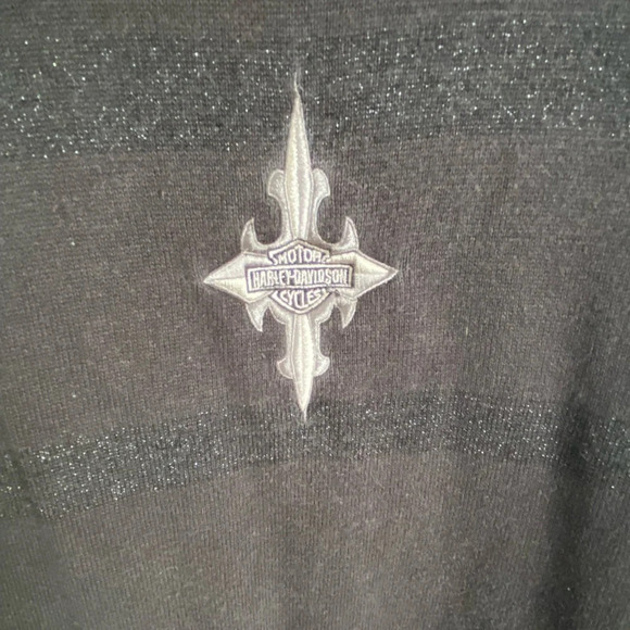 Harley Davidson Women's Black Knit Sparkle Stripe Pull Over Sweater Size XL - Picture 3 of 11